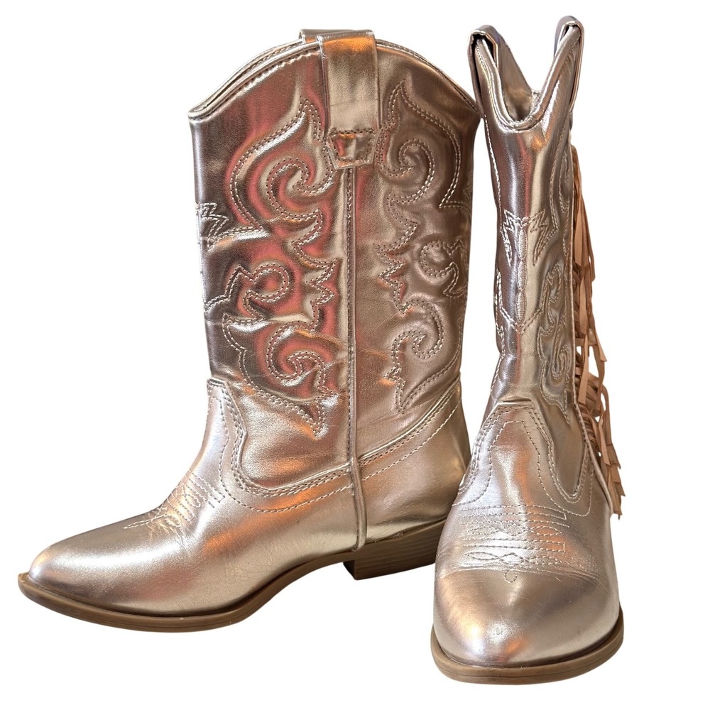 Carolynne Western Cowboy Boots Kids 12M Rose Gold Metallic Fringe HCCAROLYNNE-PU